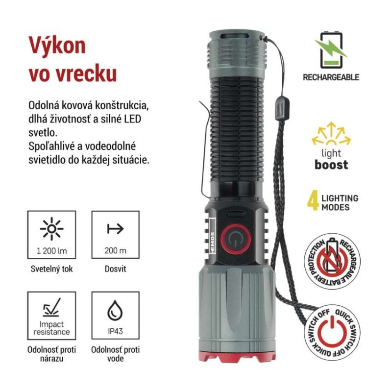 LED NABÍJECÍ SVÍTILNA KOV. MEDIUM 1200lm 1