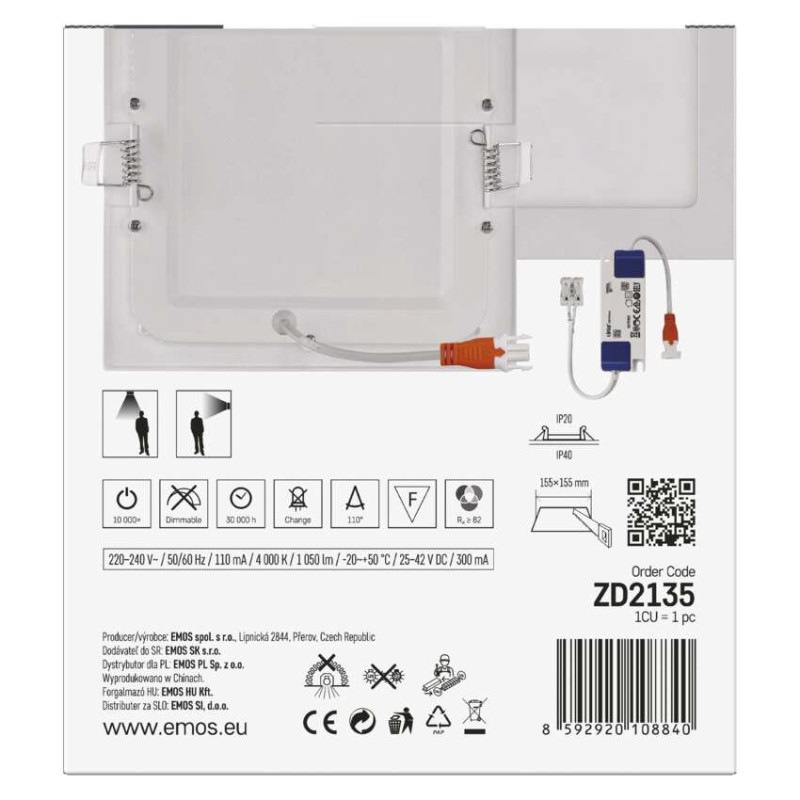 LED panel vstavaný štvorec 12,5W biely NW ZD2135 8