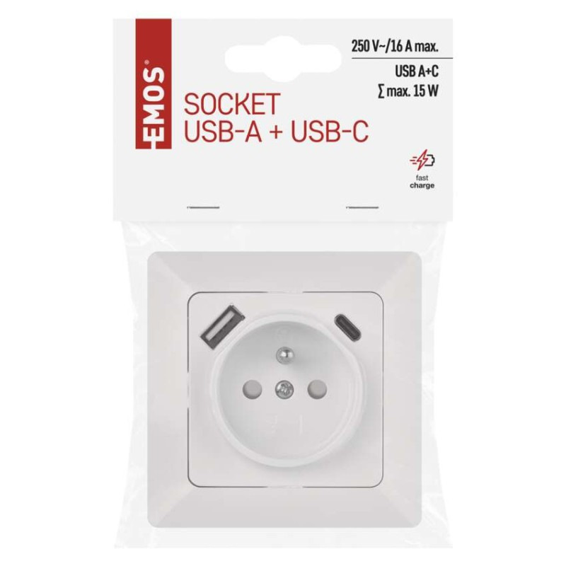 Zásuvka s USB A+C  A MAX. biela  A6000.4 EMOS 3