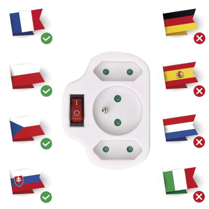 Rozbočovač zásuvka 2x+1x s vypínačom P0029 1