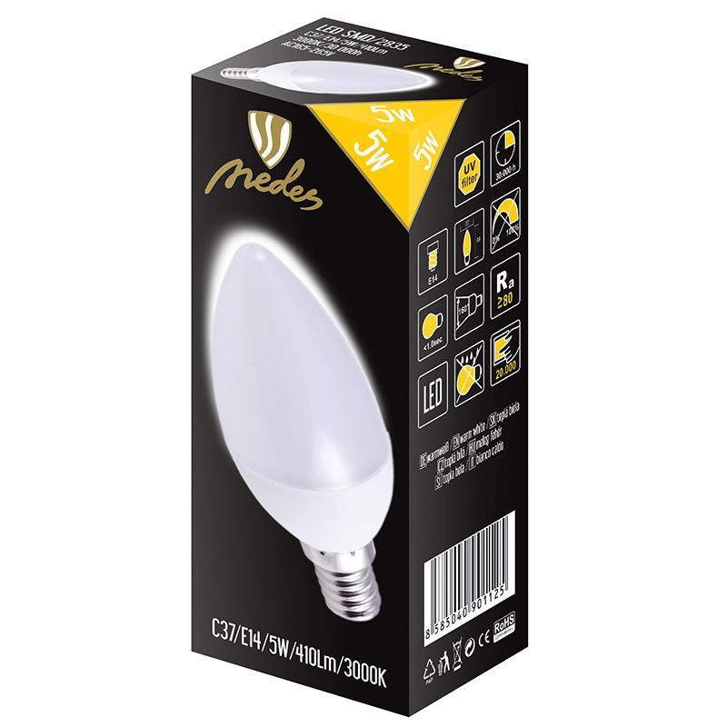 LED žiarovka 5W - C37 / E14 / SMD / 3000K - ZLS712 1