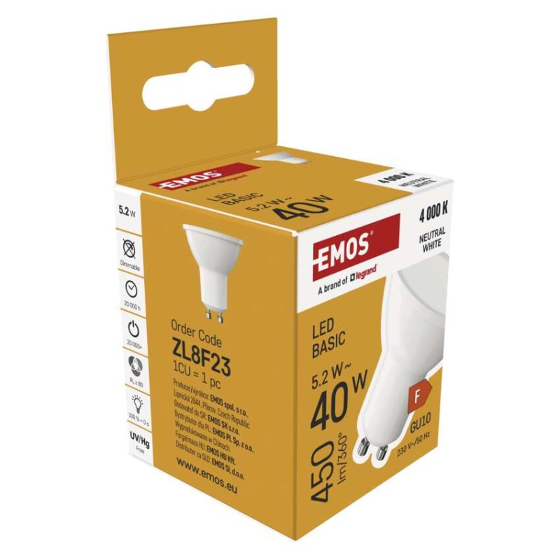 LED BASIC MR16 5,2W(40W) 450lm GU10 NW 6