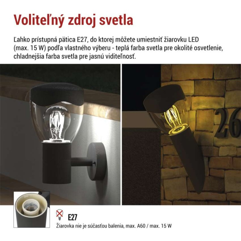 LED ZAHRADNÍ SVÍTIDLO,E27,IP44,MAX 15W,N 3