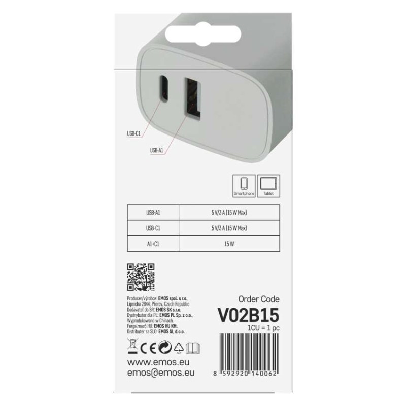 USB ADAPTÉR BASIC SÍŤ 15W; AC 8