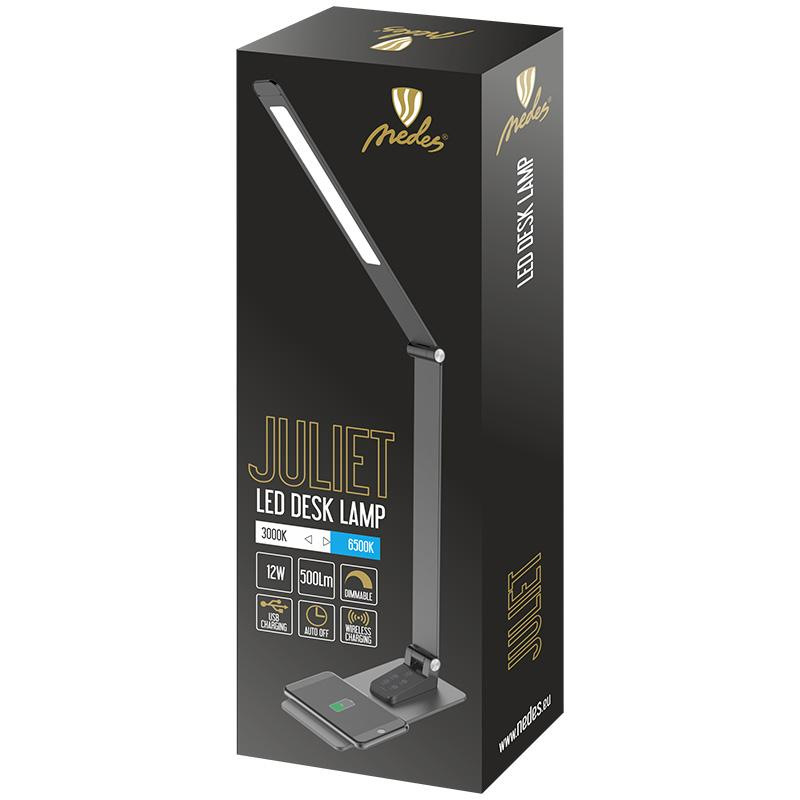 LED lampa JULIET stmievateľná s bezdrôtovým nabíjaním, časovačom a USB 12W - DL5303/B 1