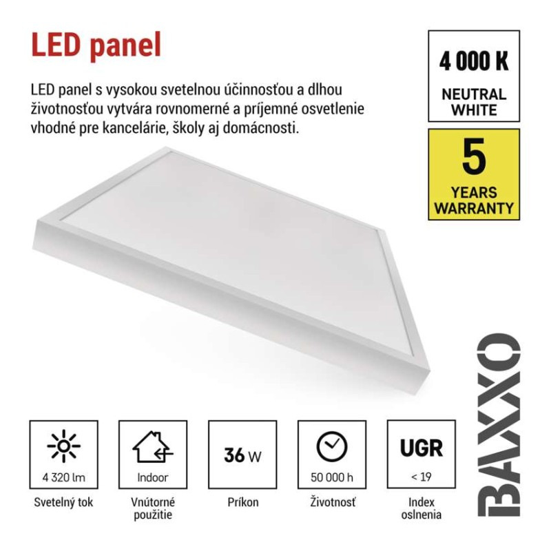 LED PANEL BAXXO P. 60×60 36W 4320LM IP20 4