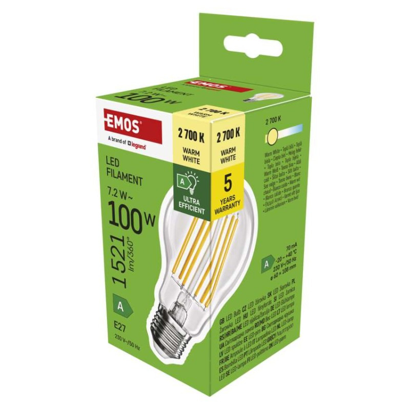 Žiarovka LED FLM 7,2W E27 WW 1521lm 2700K ZF5167 trieda-A