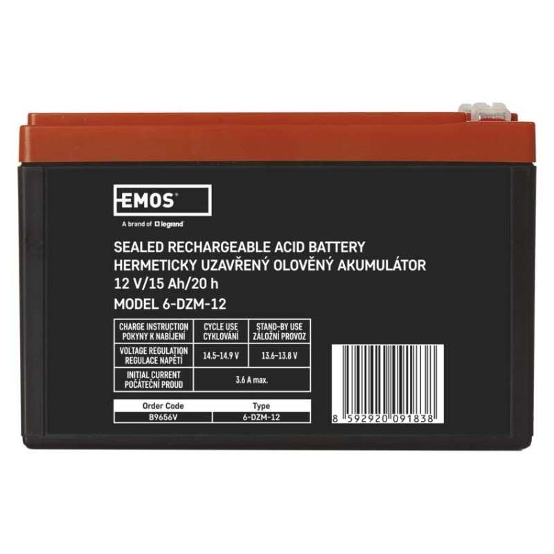Akumulátor olovenný 12V 15Ah trakčný, faston 6,3mm B9656V EMOS