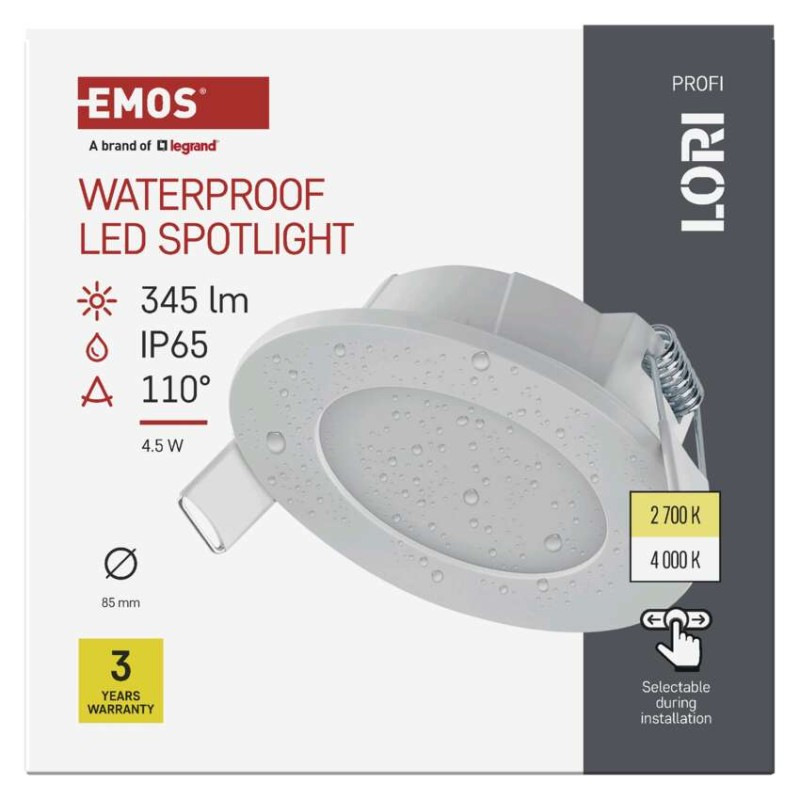 LED SVÍTIDLO LORI VES. KR 4,5W 345LM IP6 12