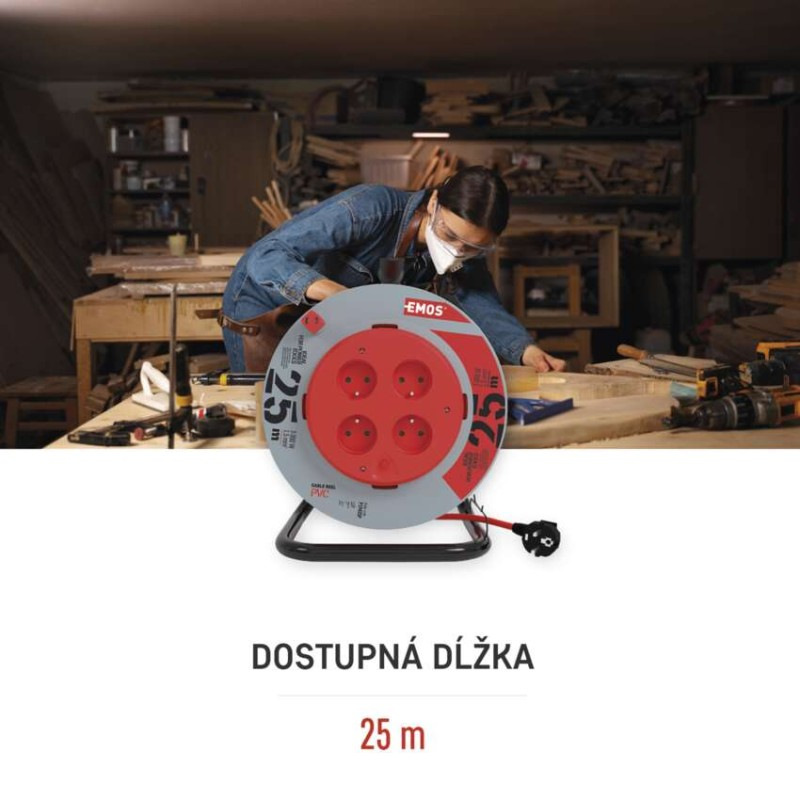 Káblový bubon predl. 4Z-25m červený PVC 3x1,5mm2 7