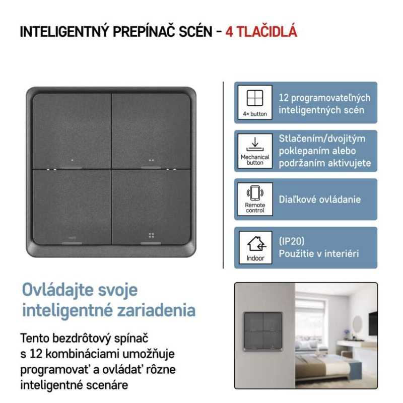 GOSMART SCÉNICKÝ VYPÍNAČ 4TL IP-2004ZB Z