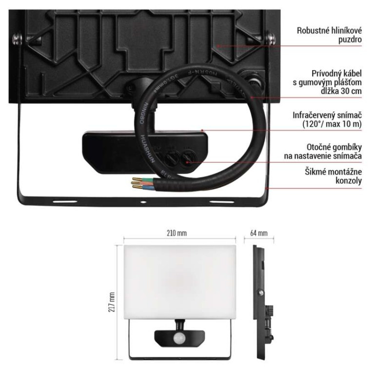 LED REFLEKTOR TAMBO 50W 5000LM PIR 10