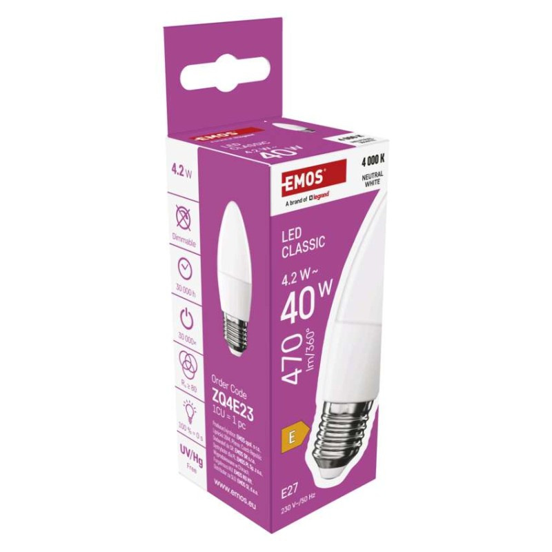 LED CLS CANDLE 4,2W(40W) 470lm E27 NW 8