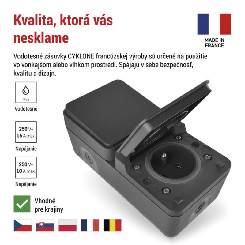 CYKLONE komb.zásuvka+prepínač č.6 nástenný IP55  D730429 1