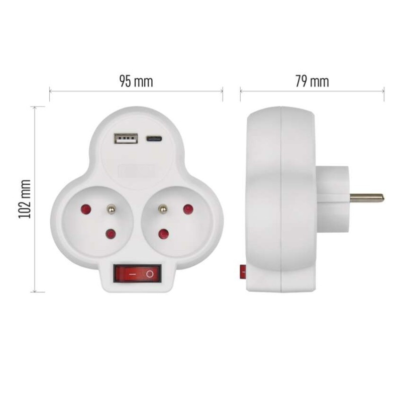 ZÁSUVKA ROZBOČOVACÍ 2×, VYP., 1×USB-A+1× 8