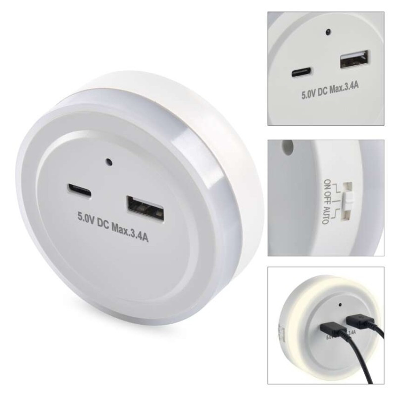 NOČNÍ SVĚTLO WW 230V / 0,3W; USB C+A 11