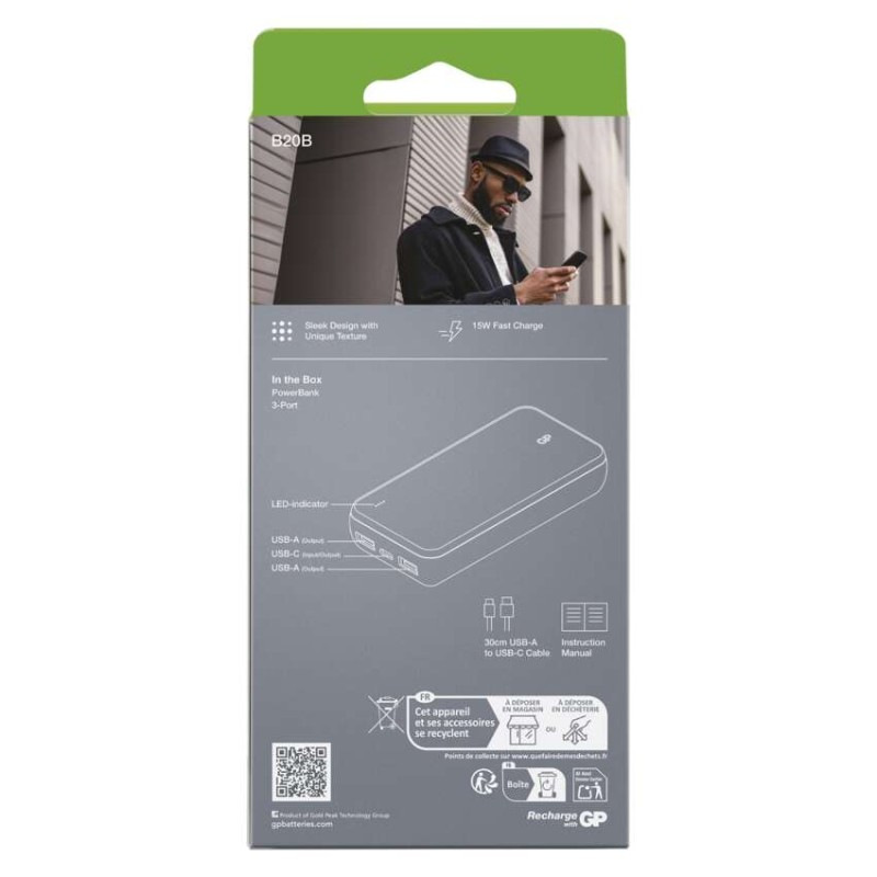 GP B+ PWB 20000mAh ČERNÁ 2xUSB-A, 1xUSB- 6