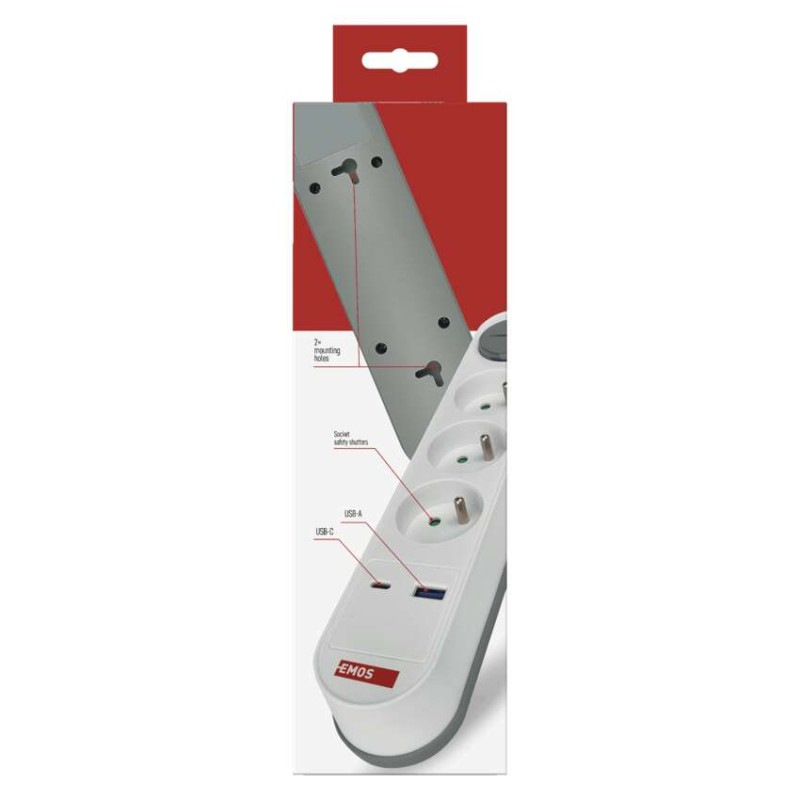 PRODLUŽKA 3Z 2M S VYP. 1,5MM+USB A+C FAS 13