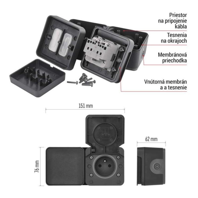 CYKLONE komb.zásuvka+prepínač č.6 nástenný IP55  D730429 2