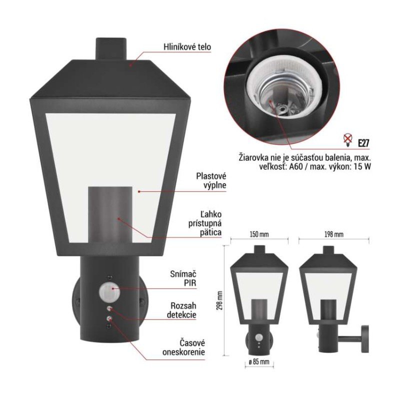 LED ZAHRADNÍ SVÍTIDLO,E27,IP44,MAX 15W,N 5