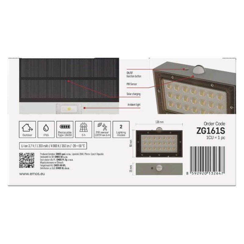 LED SOLARNÍ SVÍTIDLO BRIXO 350LM IP65 NW 9