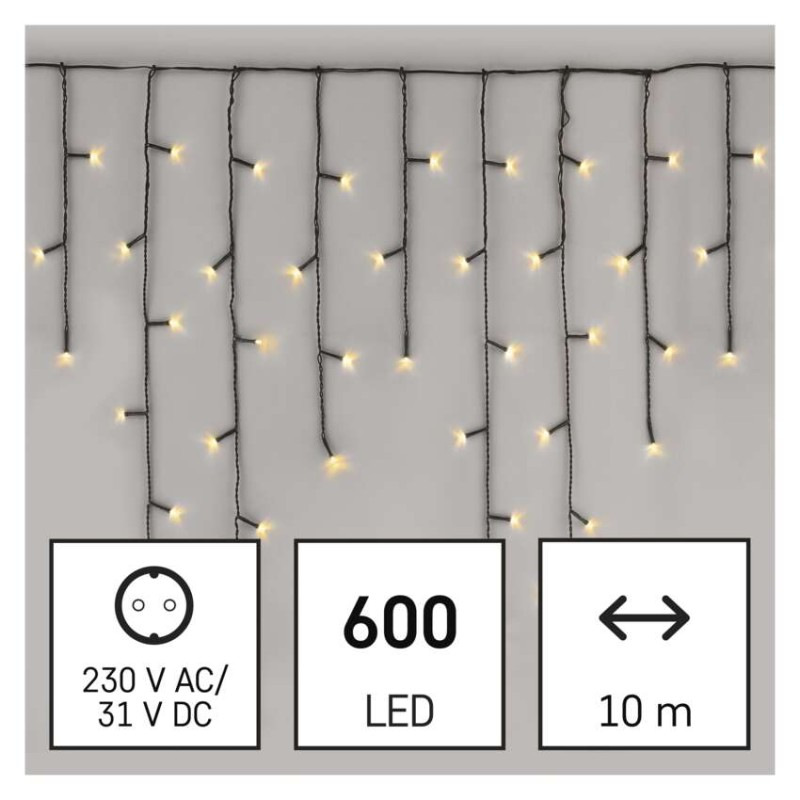 LED vianočné cencúle 10 m vonkajšie aj vnútorné teplá biela čas. 1
