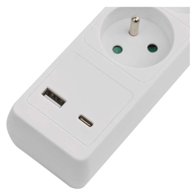 PRODLUŽKA 3Z 2M S VYP. 1,5MM +USB A+C 2