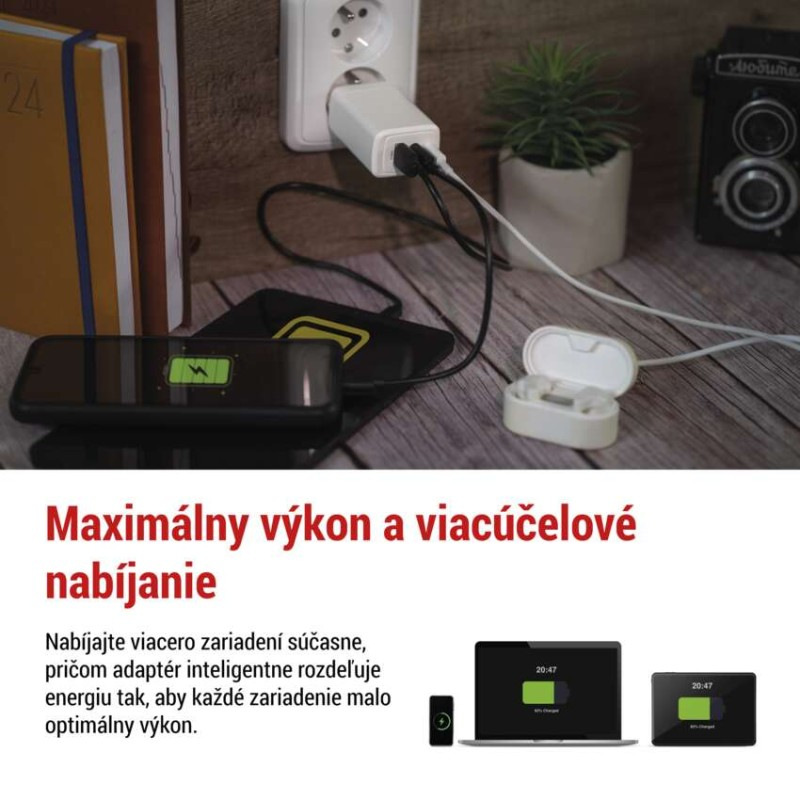 USB ADAPTÉR SÍŤ GAN PD 65W; A2C 2