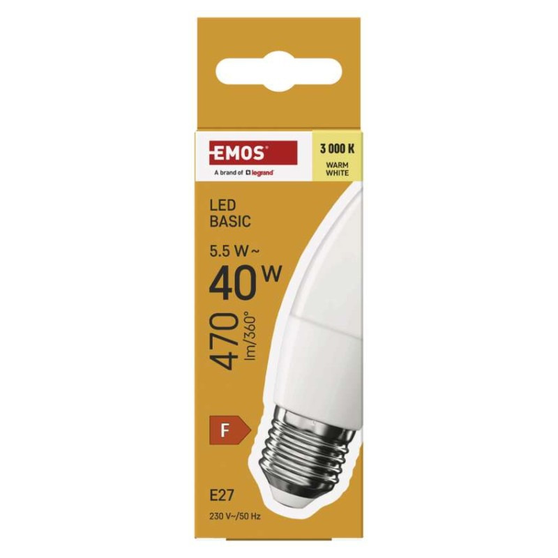 LED BASIC CANDLE 5,5W(40W) 470lm E27 WW 4