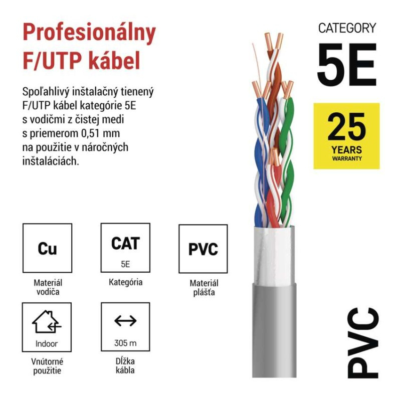 Kábel FTP 4x2xAWG24 Cat.5E 305M drôt  S9221 2309110010