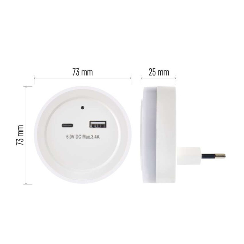 NOČNÍ SVĚTLO WW 230V / 0,3W; USB C+A 12