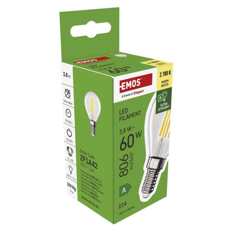 LED FLM MINI GL 3,8W(60W) 806lm E14 WW A 10