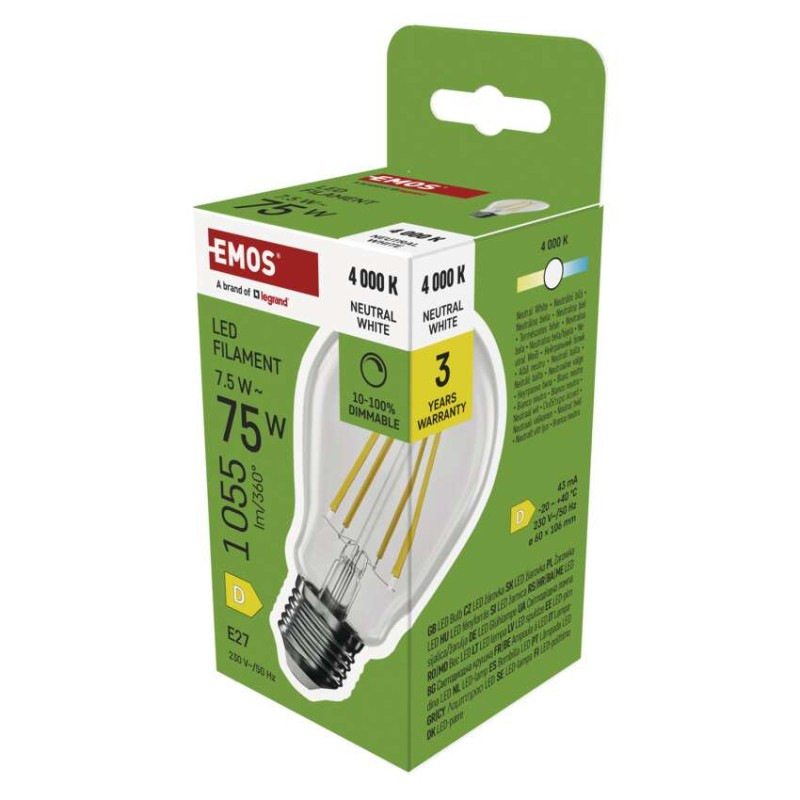 LED FLM A60 DIM 7,5W(75W) 1055 lm E27 NW