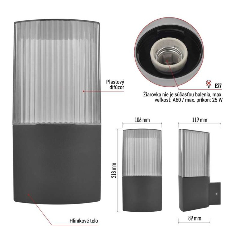 LED ZAHRADNÍ SVÍTIDLO,E27,IP54,MAX 25W,N 4