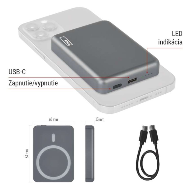 EMOS POWERBANKA WI 522 5000MAH ŠEDÁ 5