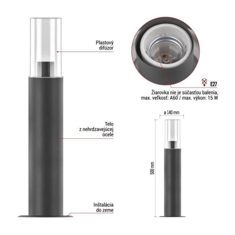 LED ZAHRADNÍ SVÍTIDLO,E27,IP44,MAX 15W,S 4