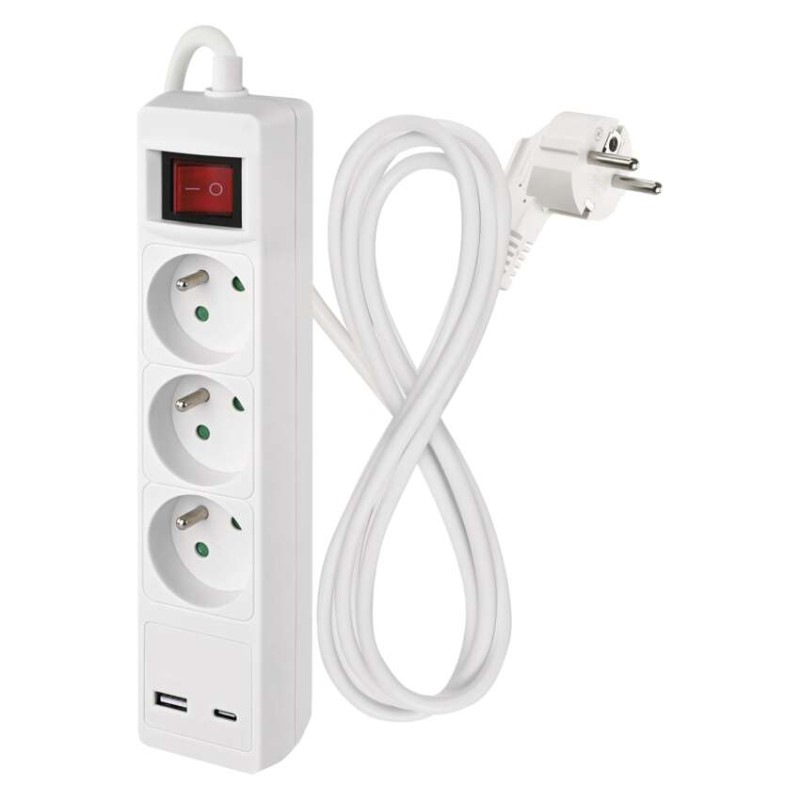 PRODLUŽKA 3Z 2M S VYP. 1,5MM +USB A+C
