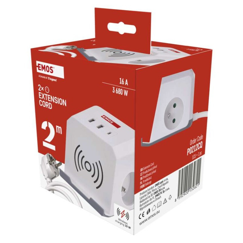 PRODL.KOSTKA 2Z 2M 1,5MM+2×USB A+1×C, Qi 9