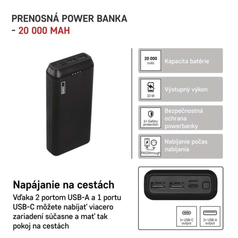 Powerbank EMOS Alpha2 20, 20000 mAh, 10 W, čierny B0527B 3