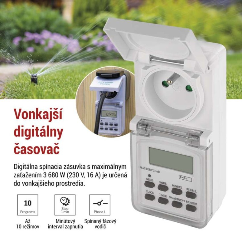 Spínacia zásuvka digitálna IP44 vonkajšia P5507N 3