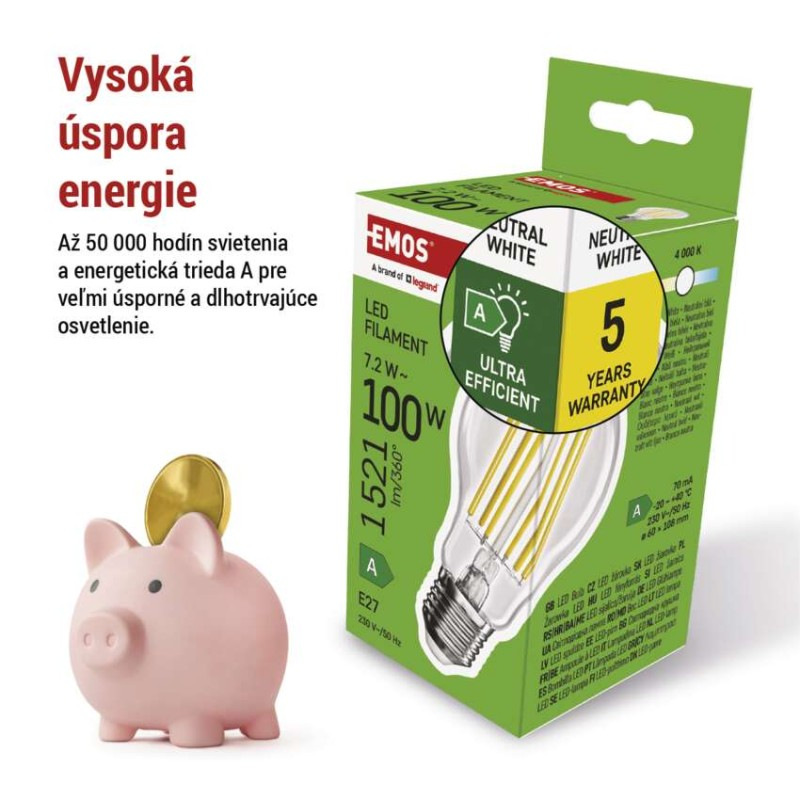 Žiarovka LED FLM 7,2W E27 NW 1521lm 4000K ZF5168 trieda-A 3