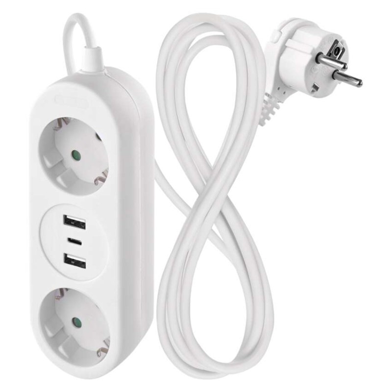 PRODLUŽKA 1,4M 1,5MM 2Z+2×USB A+1×USB C