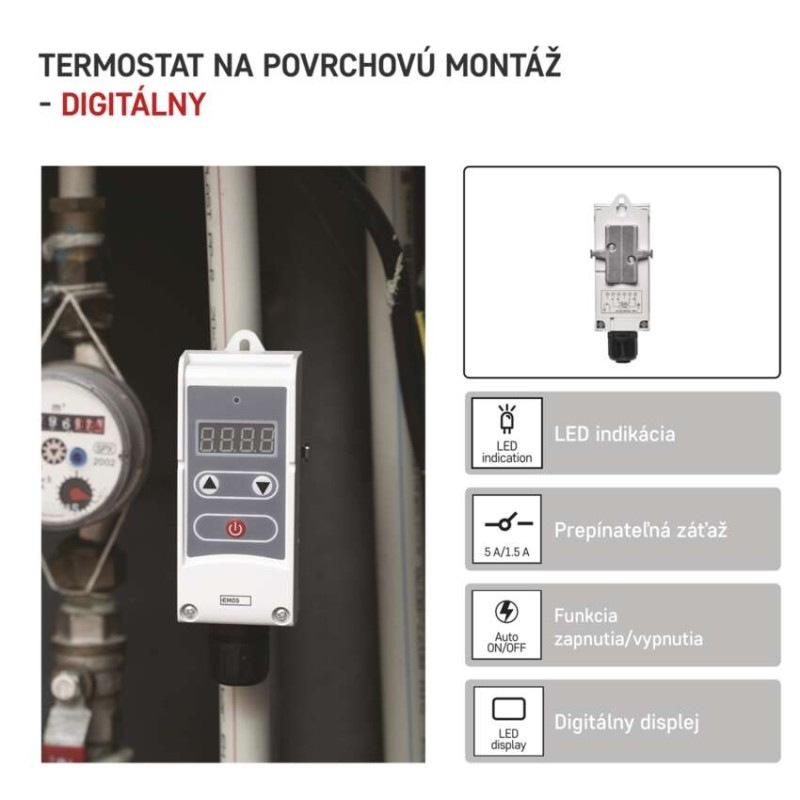 Termostat príložný P5683 manuálny 5-80*C pre teplotu vody EMOS 1