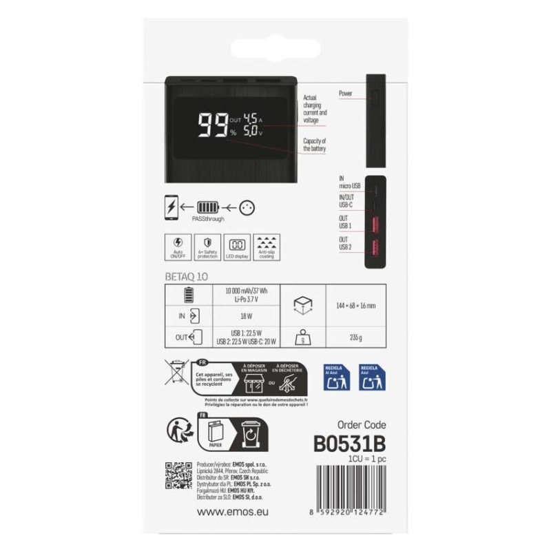 POWERBANK BetaQ 10 10000 Č - EMOS B0531B 12