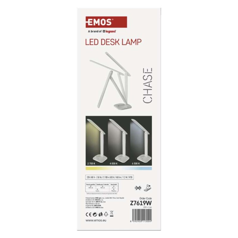 LED STOLNÍ LAMPA CHASE BÍLÁ 12