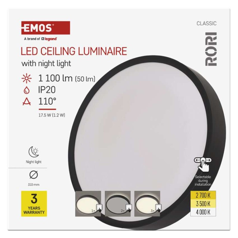 LED SVÍTIDLO RORI 17W 1100LM IP54 CCT Č 9