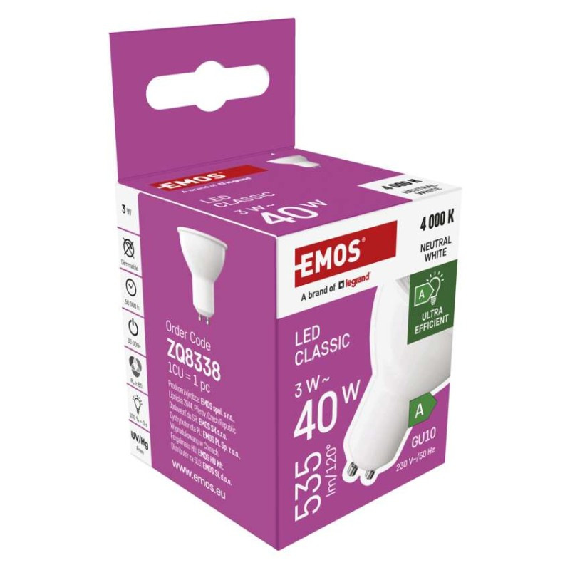 LED CLS MR16 3W(40W) 535lm GU10 NW A CLA 10