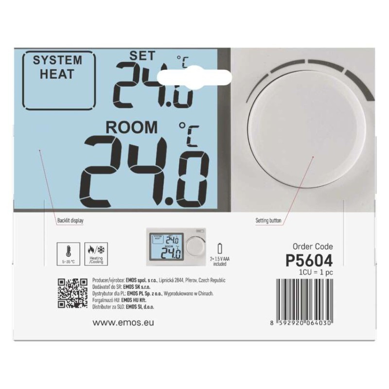 Termostat izbový P5604 digitálny manuálny 5-35*C EMOS 10