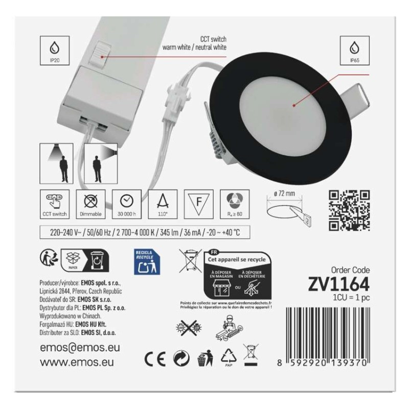 LED SVÍTIDLO LORI VES. KR 4,5W 345LM IP6 13