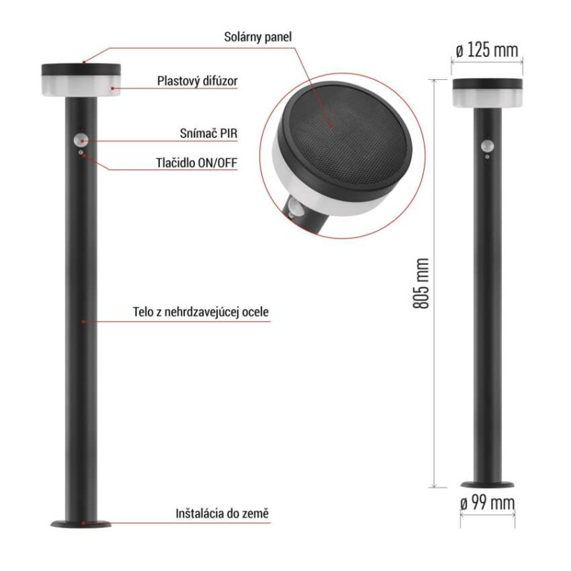 LED ZAHRADNÍ SV.IP44,SOLÁR SLOUP.80cm 5